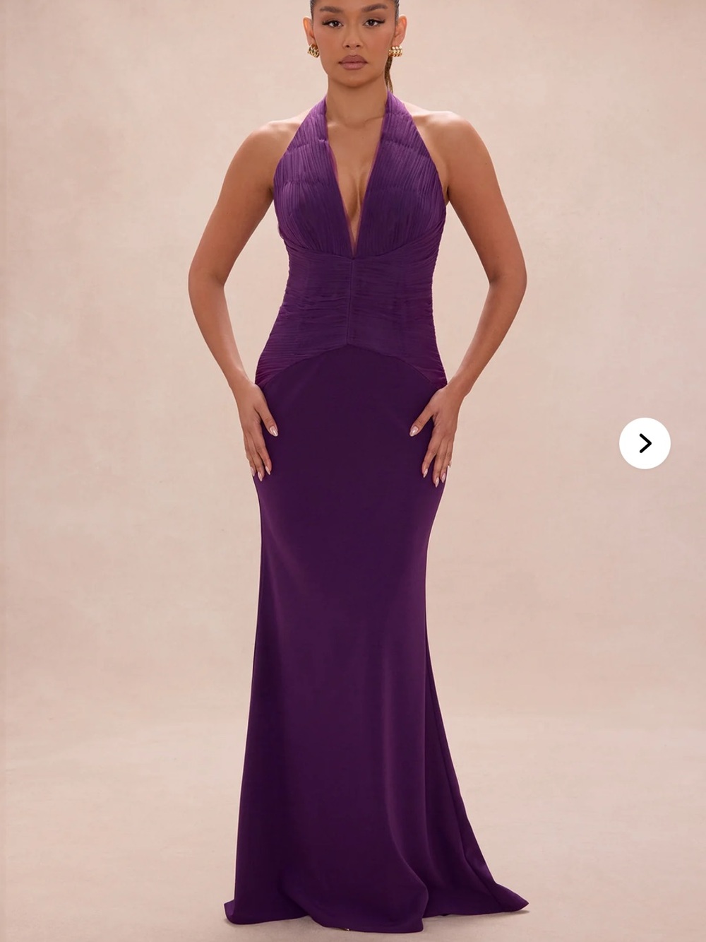 Plunging Halter Evening Gown in Deep Plum